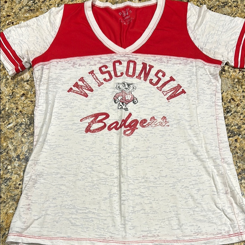 Blue 84 Red and Gray Short Sleeve Wisconsin Badgers T-Shirt
